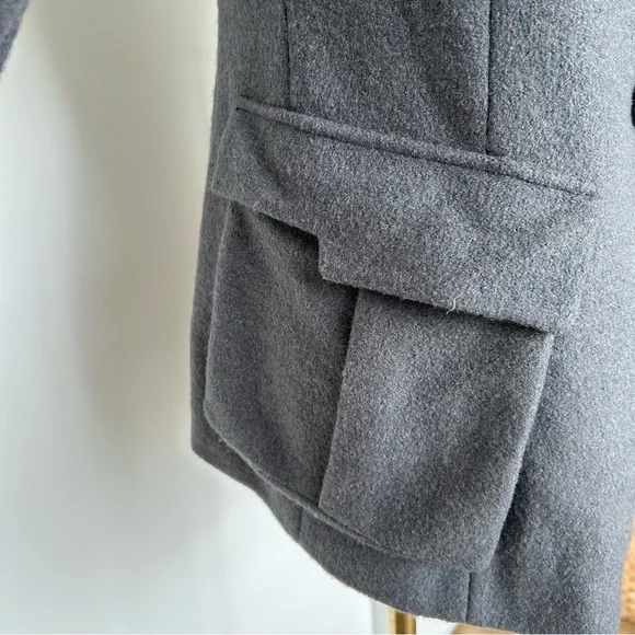 Grey Wool Blend Asymmetric Button Structured Tailored Blazer Coat - Picture 6 of 10